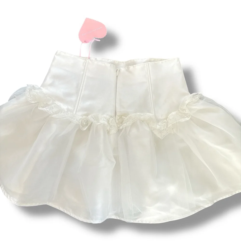 Sugar Thrillz Garden GateWhite Multicolor Floral Embroidered Tulle Mini Skirt XS